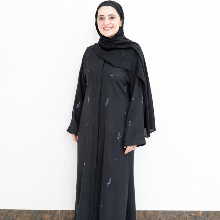 Black Minimalist Bead-Embroidered Abaya
