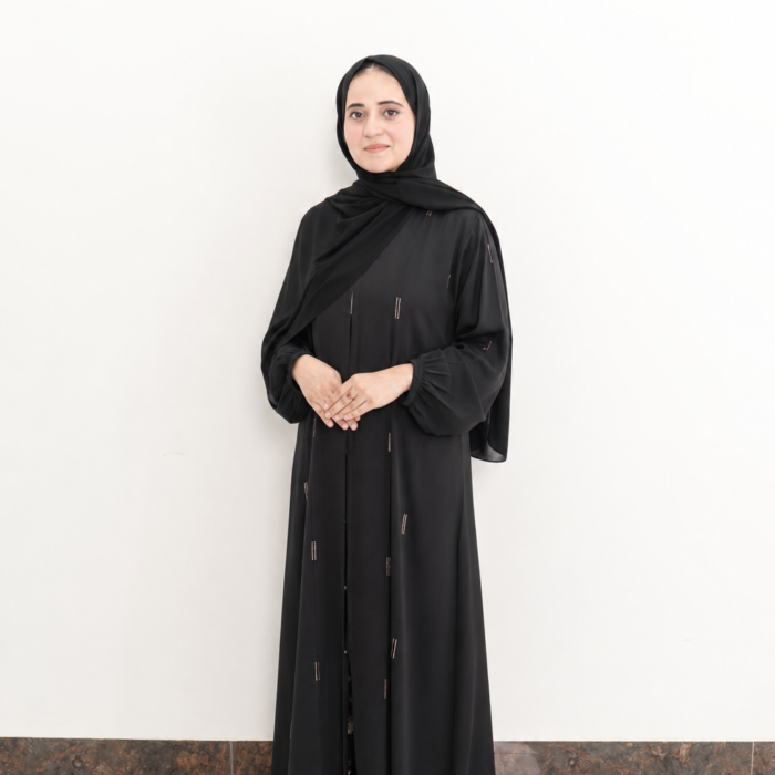 Black Minimalist Abaya with Subtle Metallic Detailing
