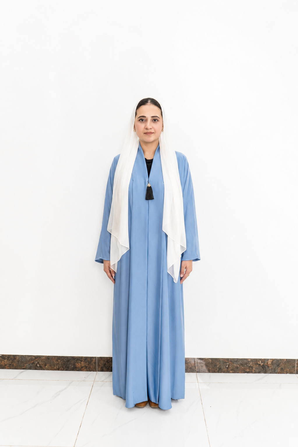 Minimalist Sky Blue Open Front Abaya