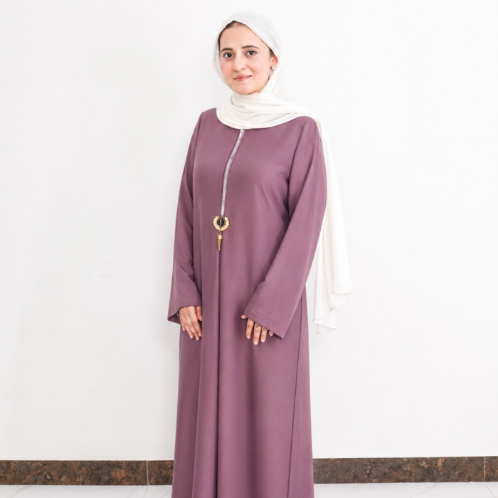 Mauve Zipper Front Embellished Abaya