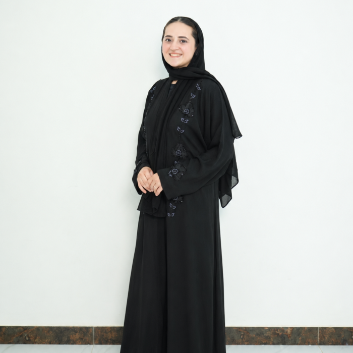 Black Floral Appliqué & Beadwork Abaya