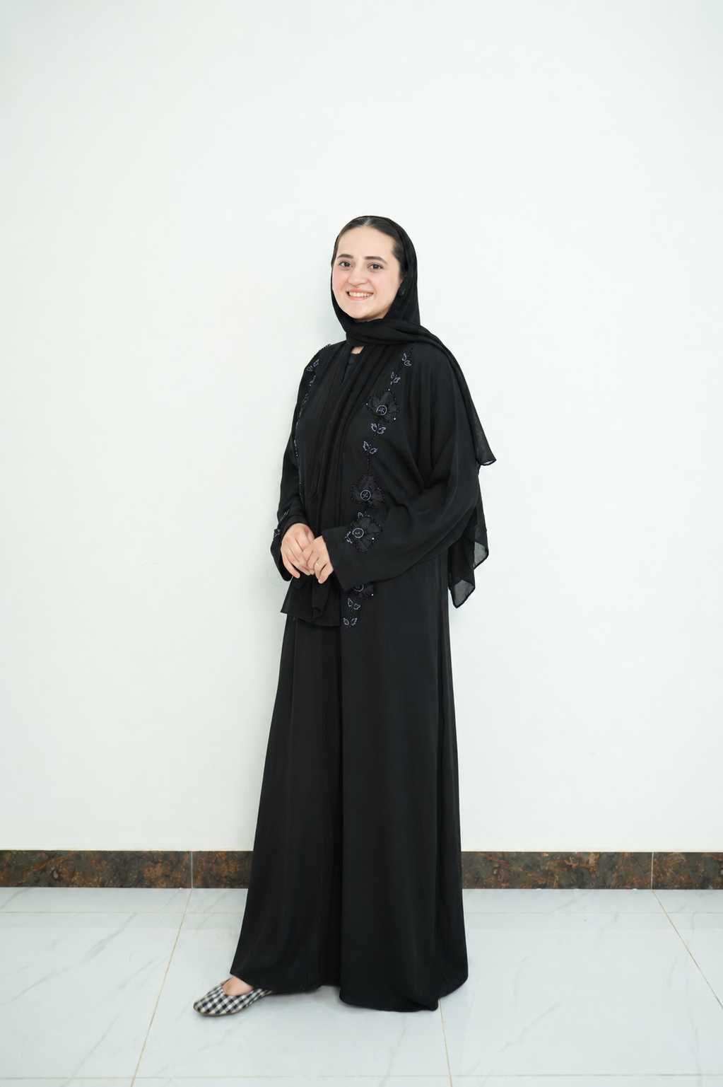 Black Floral Appliqué & Beadwork Abaya