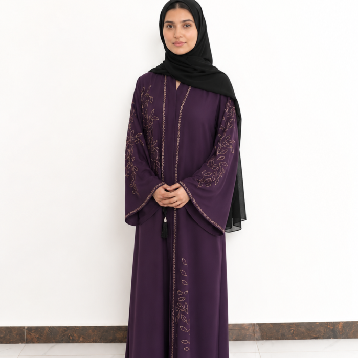 Royal Plum Botanical Stone Embellished Abaya