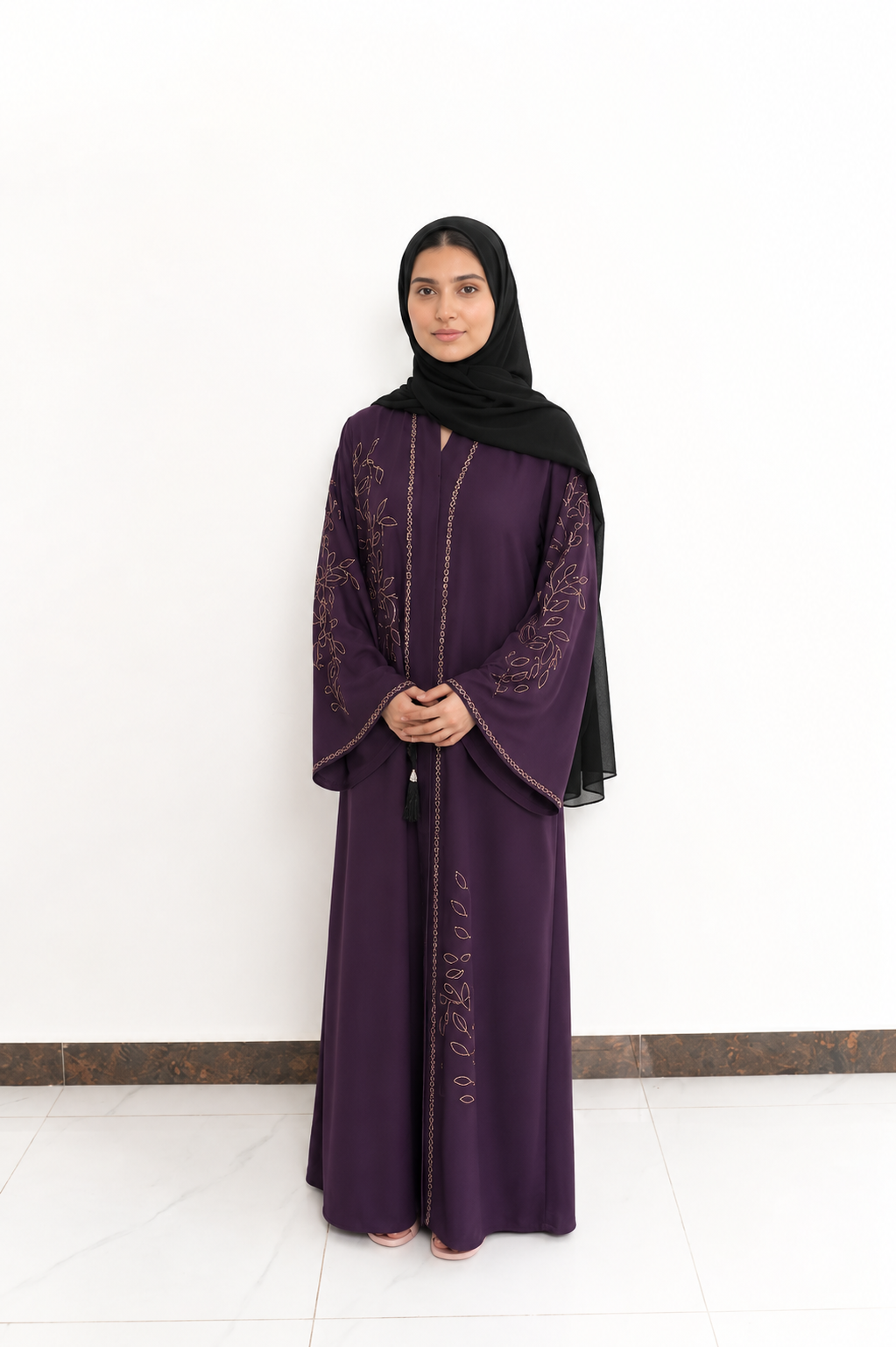 Royal Plum Botanical Stone Embellished Abaya