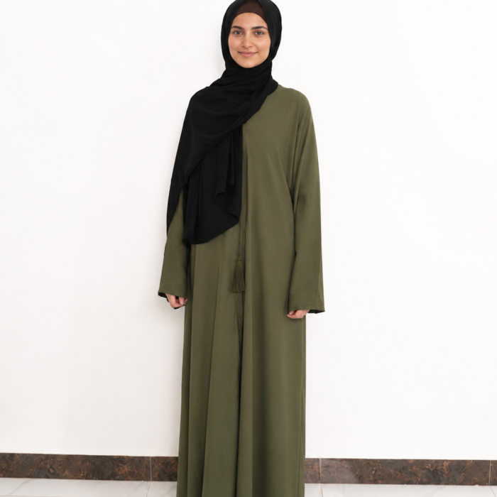 Minimalist Olive Green Open Abaya