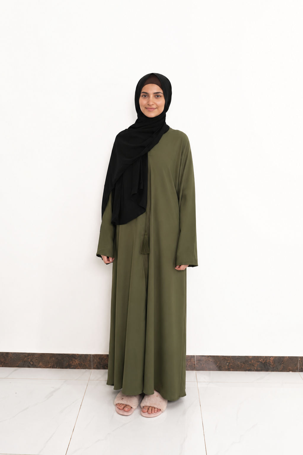 Minimalist Olive Green Open Abaya