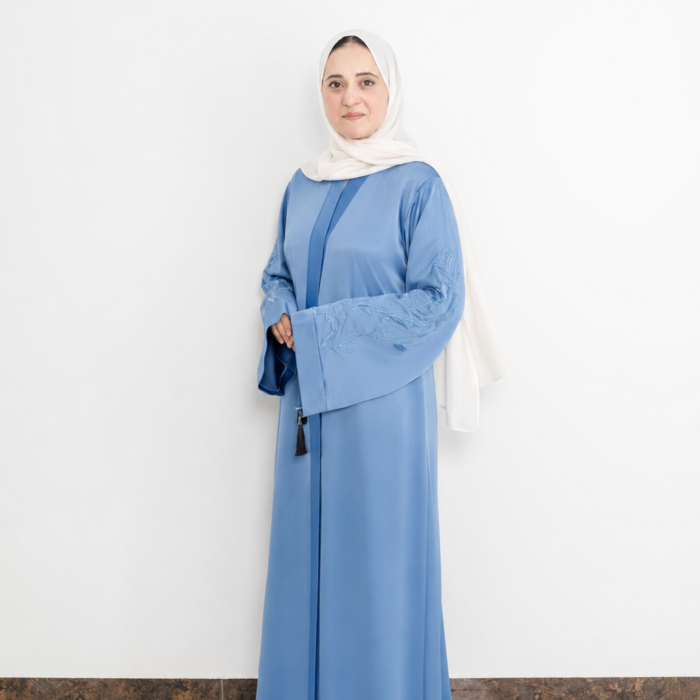 Cornflower Blue Embroidered Floral Abaya
