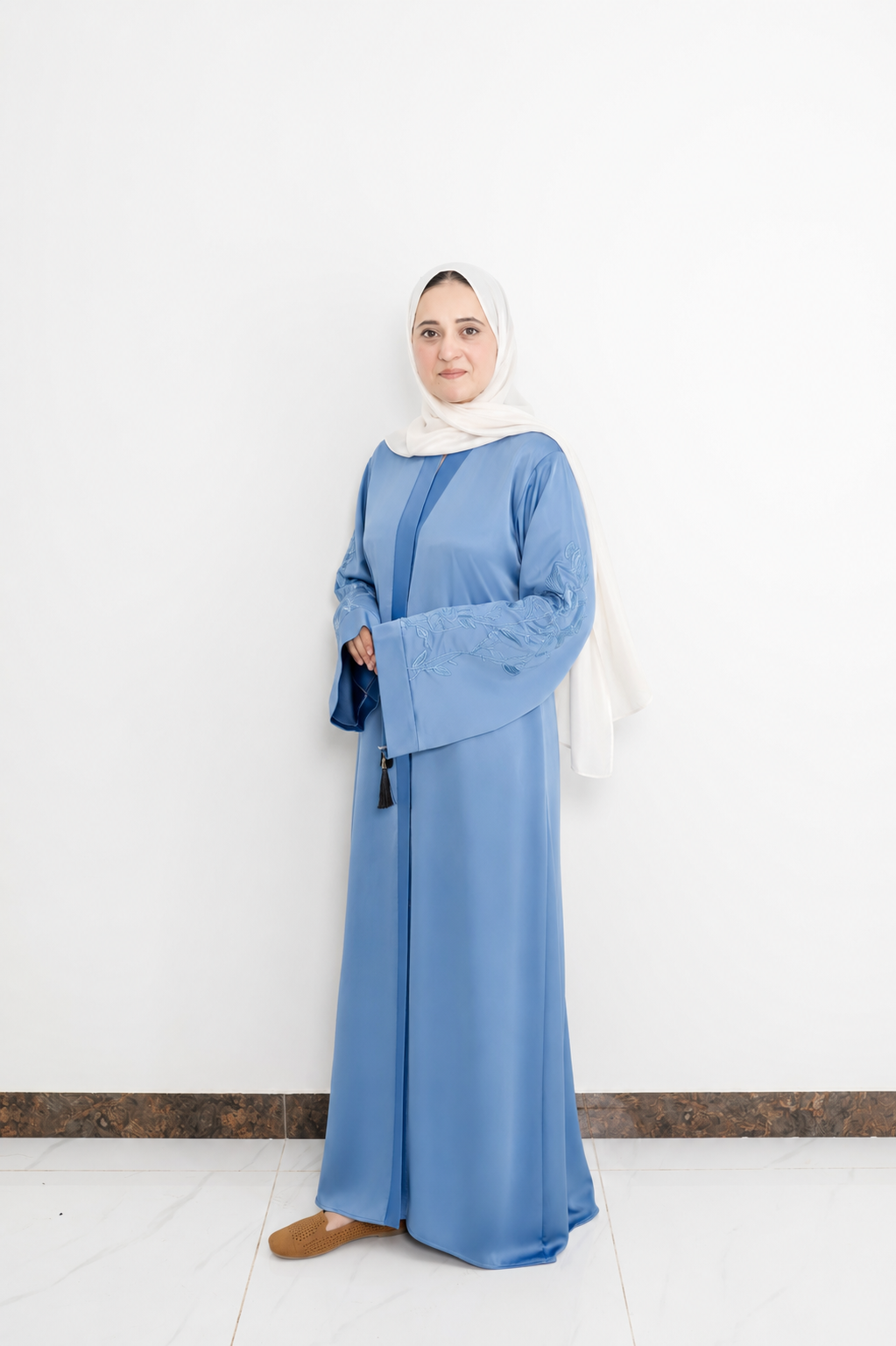 Cornflower Blue Embroidered Floral Abaya