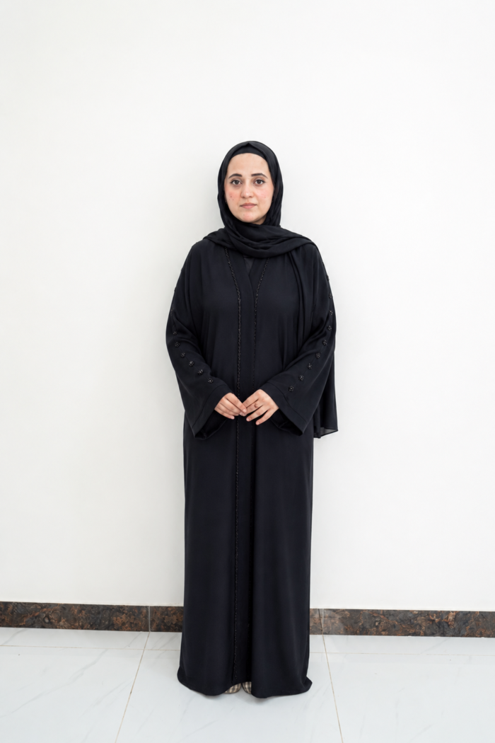 Black Abaya with Floral Beadwork Shoulders