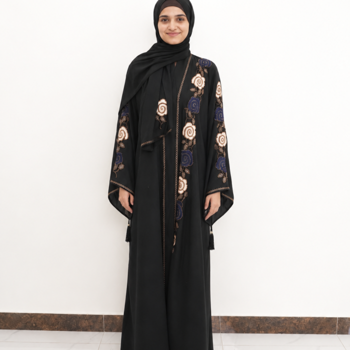 Elegant Floral Embroidered Black Abaya