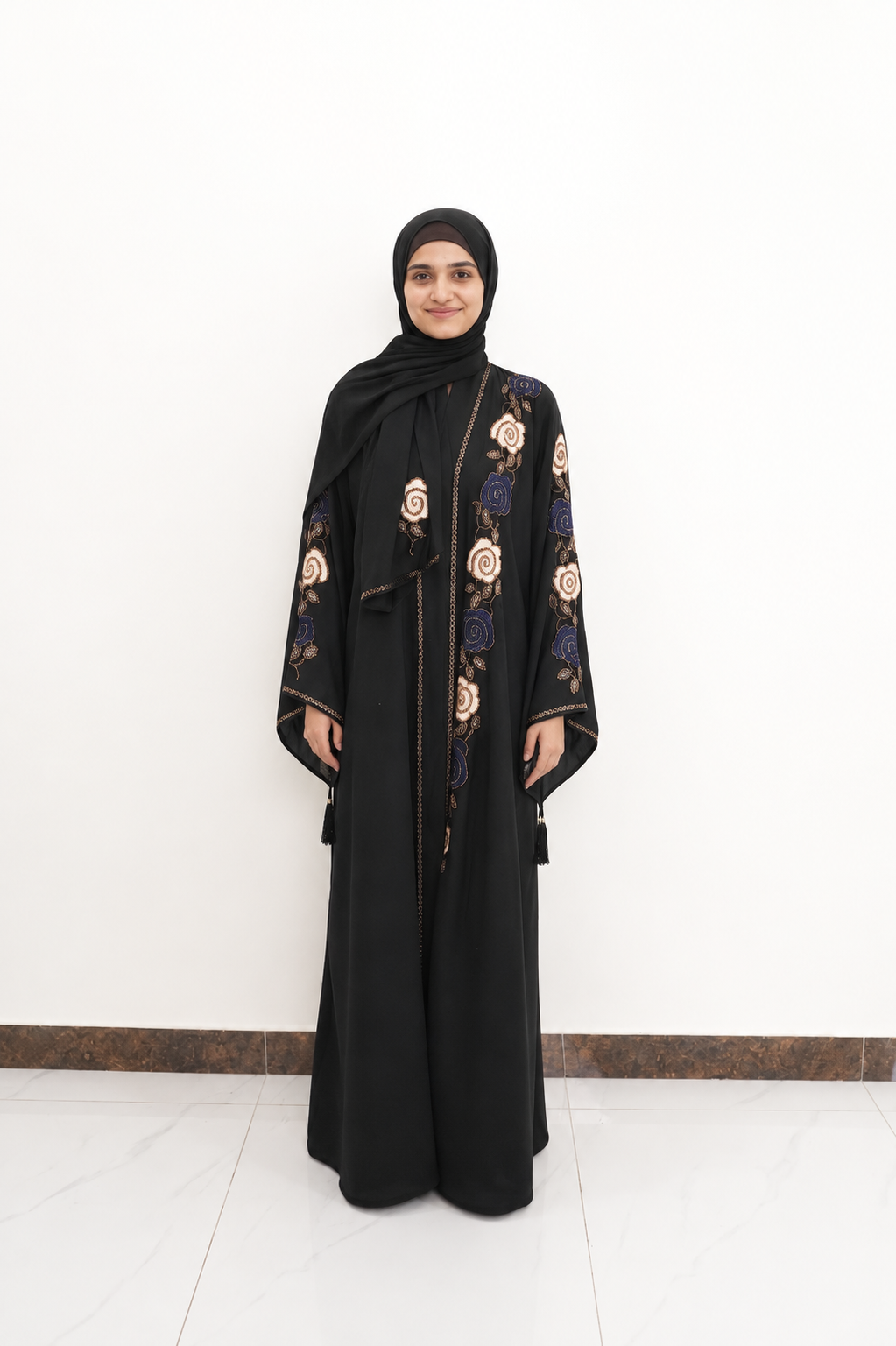 Elegant Floral Embroidered Black Abaya