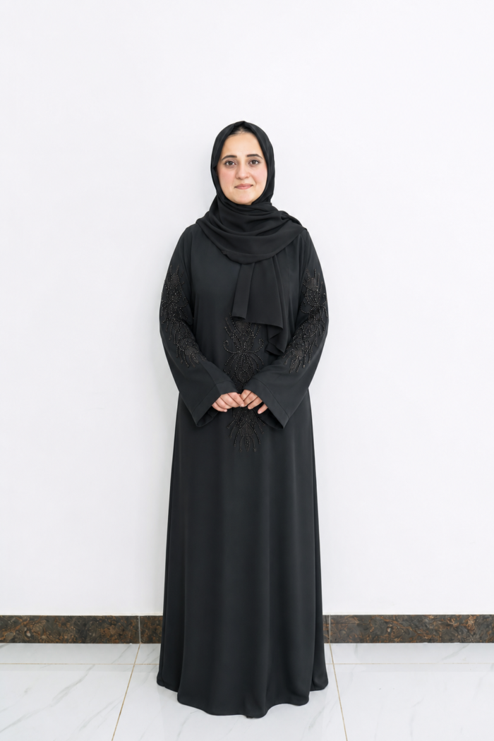 Black Heart-Motif Beaded Statement Abaya
