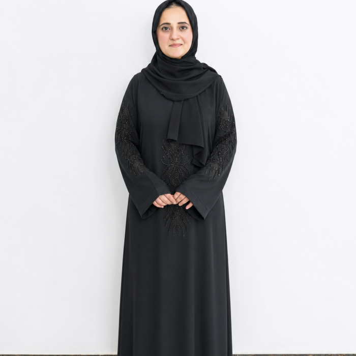 Black Heart-Motif Beaded Statement Abaya