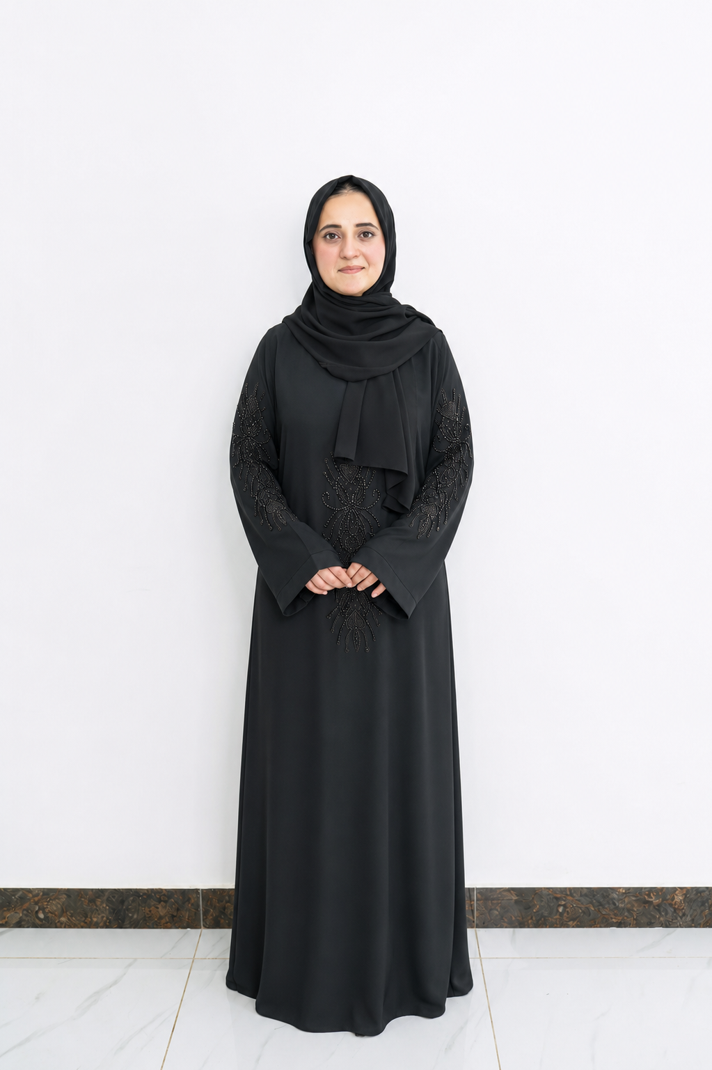 Black Heart-Motif Beaded Statement Abaya