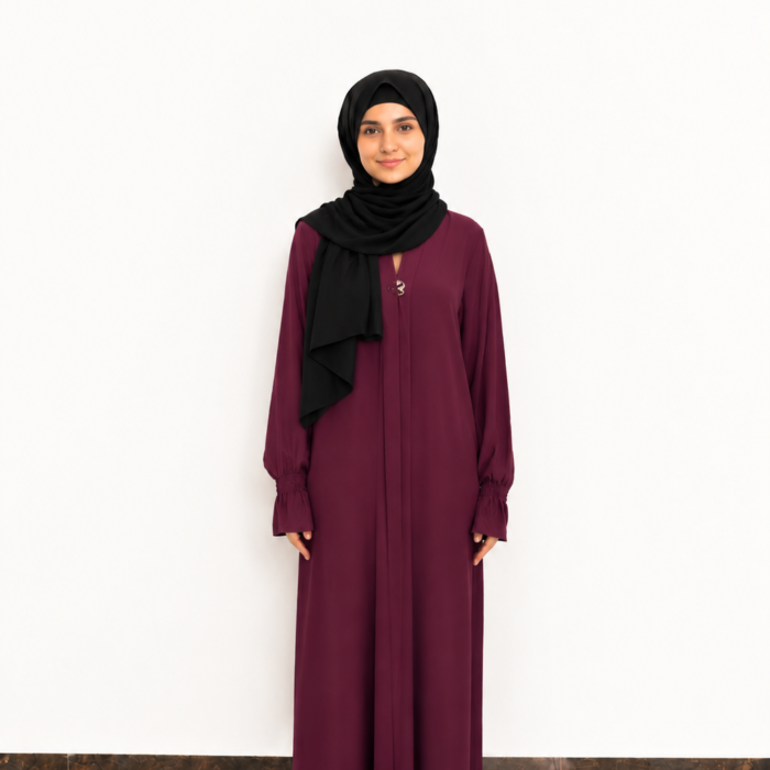 Deep Plum Elastic Cuff Flowing Abaya