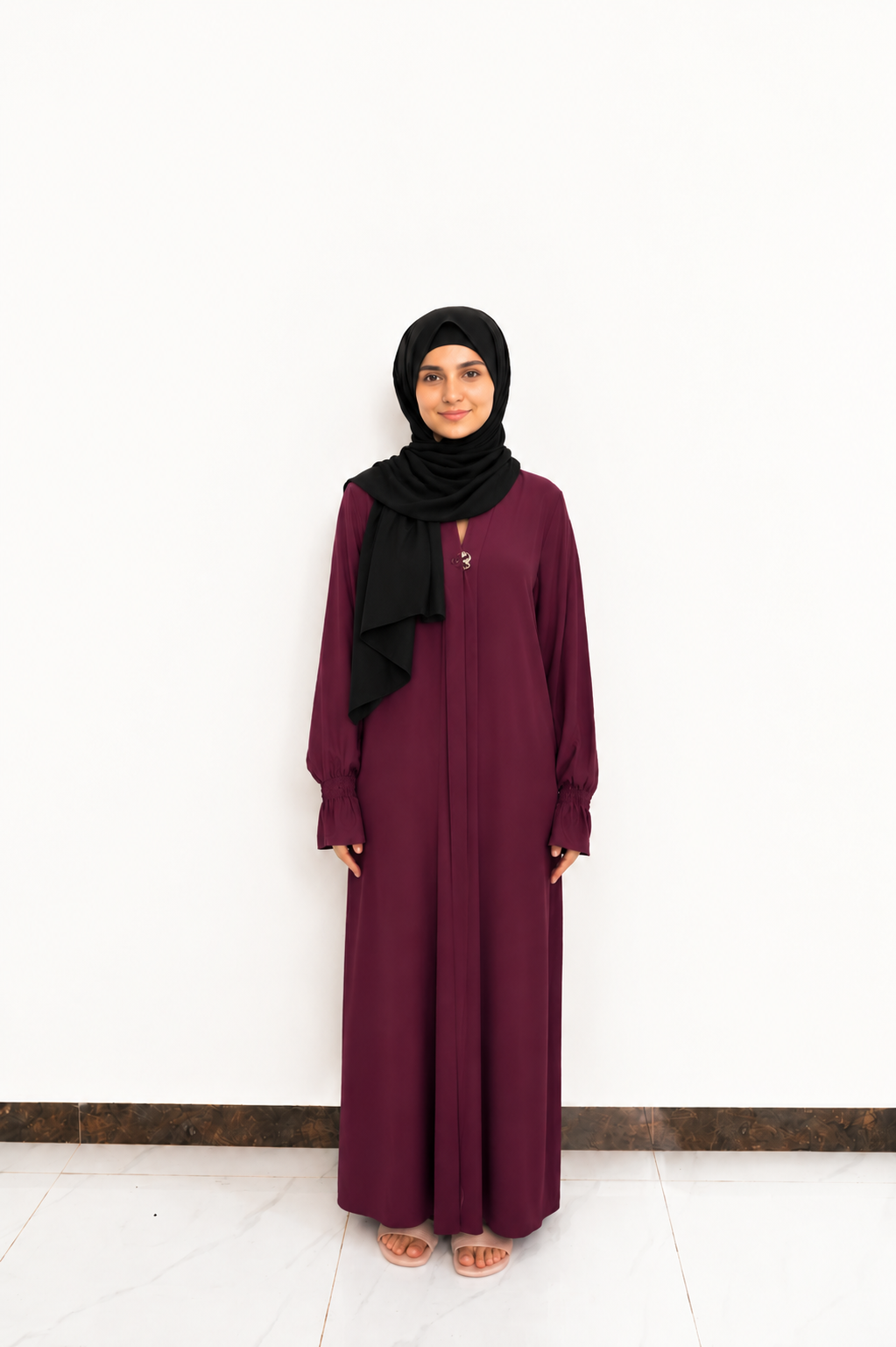 Deep Plum Elastic Cuff Flowing Abaya