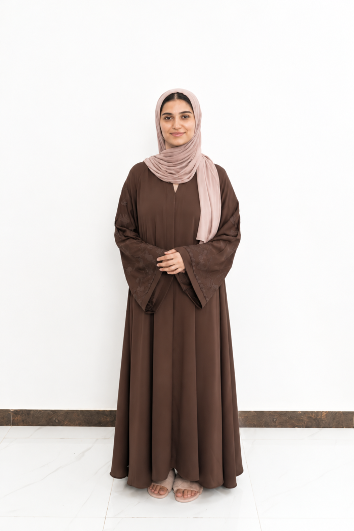 Chocolate Floral Embroidered Abaya