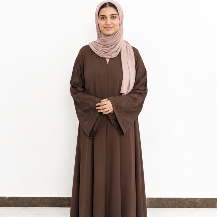 Chocolate Floral Embroidered Abaya
