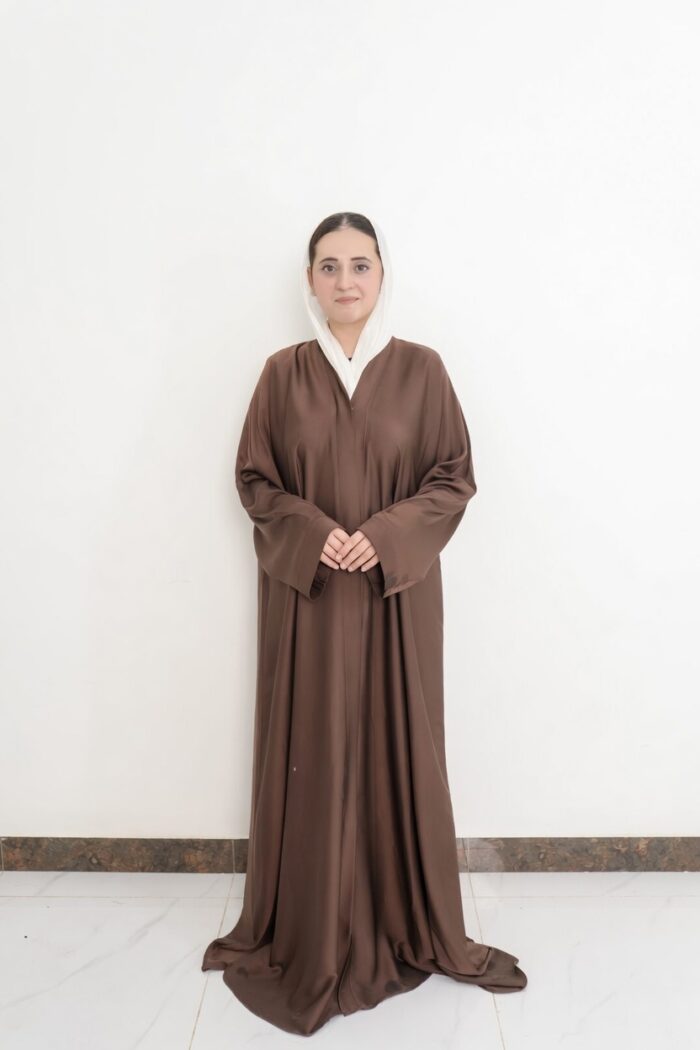 Minimalist Solid Chocolate Brown Open-Front Abaya