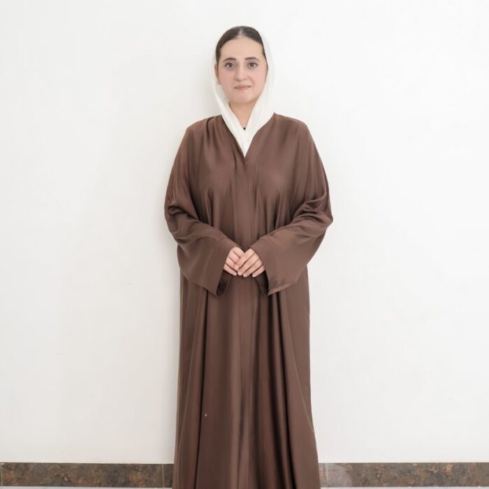 Minimalist Solid Chocolate Brown Open-Front Abaya