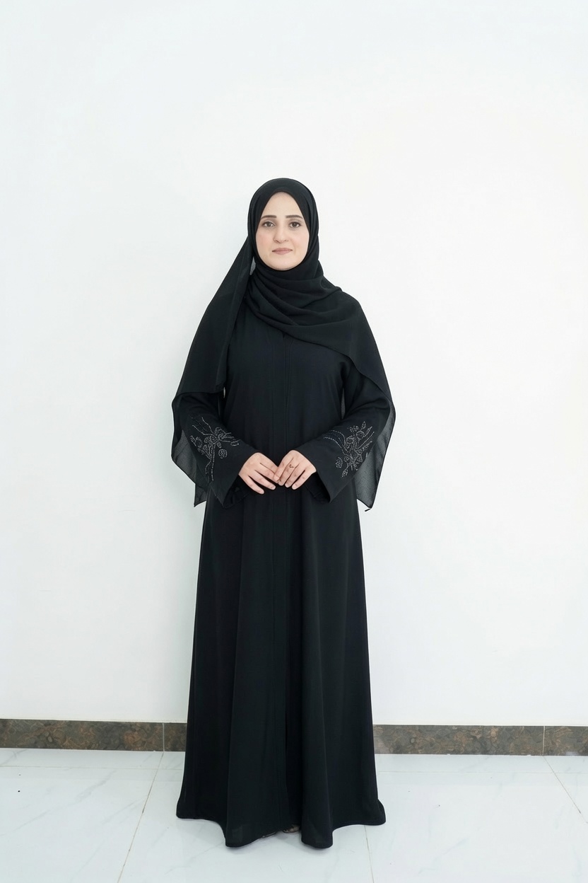 Black Floral Bead-Embroidered Abaya
