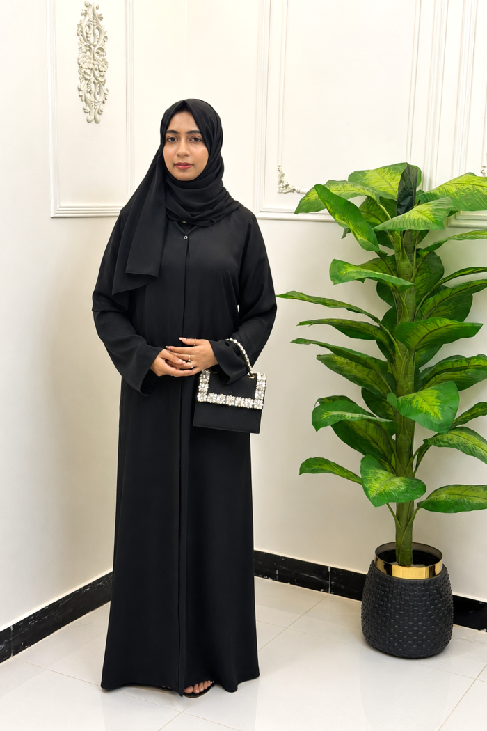 Classic Jet Black Button-Front Abaya