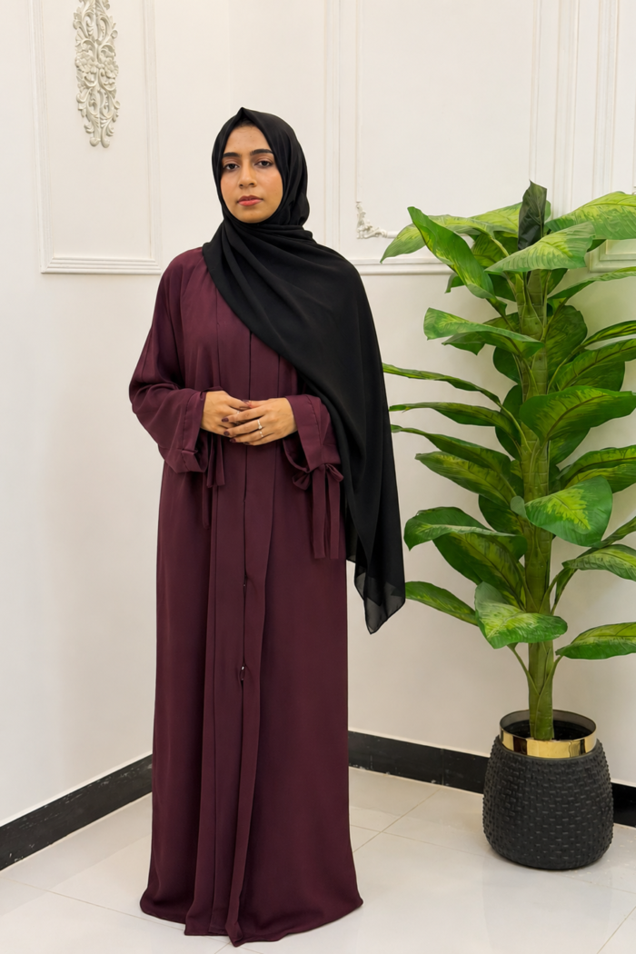 Plum Bow-Tie Cuff Paneled Abaya