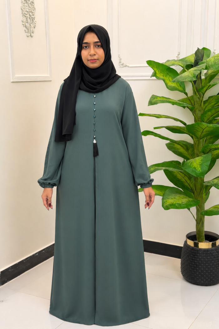 Sage Green Button-Placket Modest Abaya