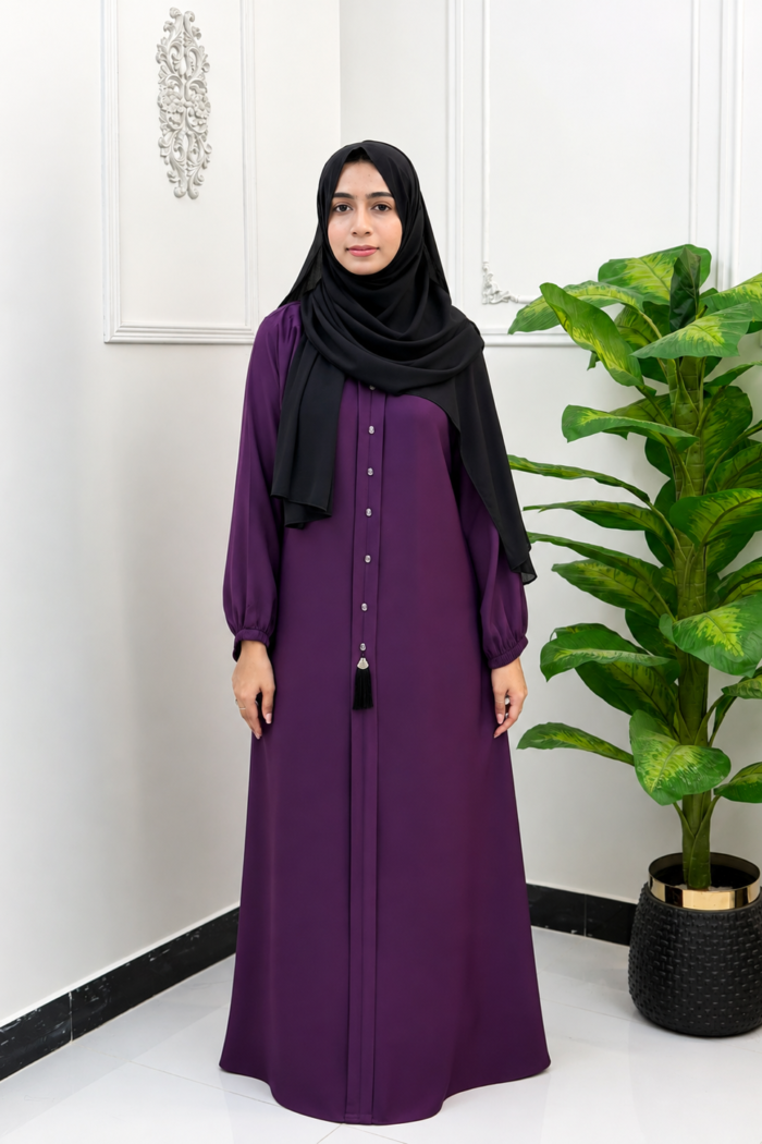 Plum Button Detail Modest Abaya