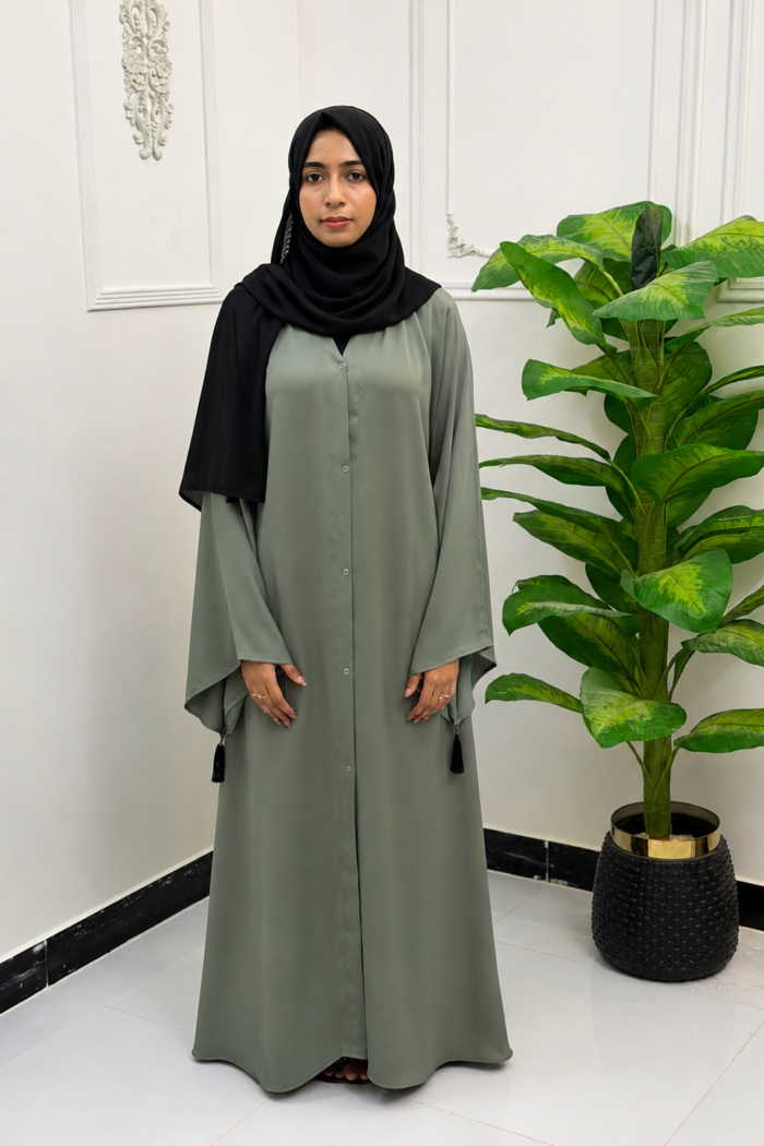 Meadow Green Tassel-Accented Abaya